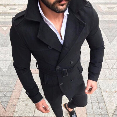 

Stylish Mens Winter Wool Warm Trench Coat Reefer Jackets Double Breasted Peacoat