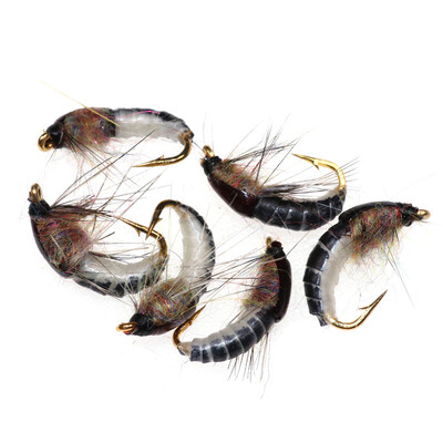 

6PCS 12 Black Body Woolly Worm Brown Caddis Nymph Fly Deer Hair Beetle Trout Fly Fishing fly Bait