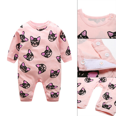 

Baby Infants Cat Print Long Sleeve Rompers Toddler Kids Jumpsuit Bodysuit