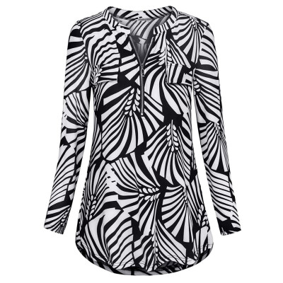 

Nomeni Womens Long Sleeve Zipped V Neck Print Shirt Casual Tunic Blouses Tops