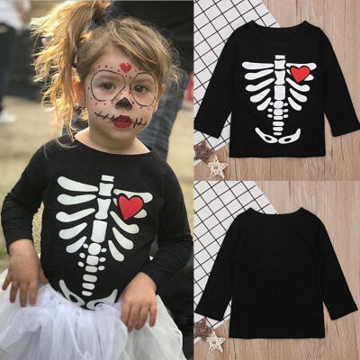 

2018 Hot Selling Newborn Halloween Baby Girl Bone Love Pattern Long Sleeve T-shirt Top Clothes