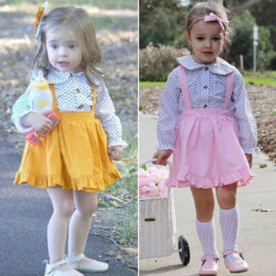 

CA 2PCS Sweet Kids Baby Girls Clothes Polka Dots TopsBib Skirt Outfits Sunsuit