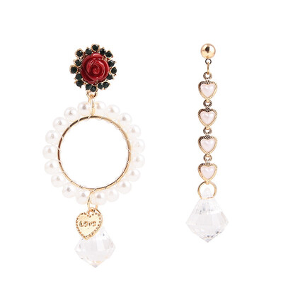 

Fashion Pearl Round Circle Love Heart Rose Flower Drop Earrings For Women Asymmetry Pendant Earring Jewelry Brinco