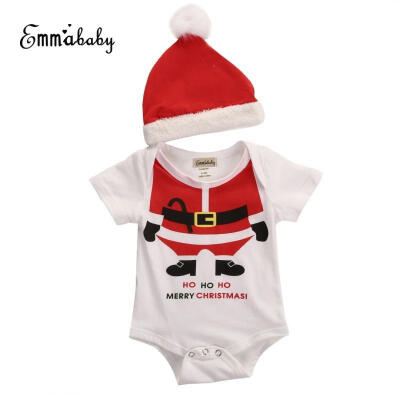 

Christmas Newborn Baby Girl Boy Romper JumpsuitSanta Hat Outfits Set Costume