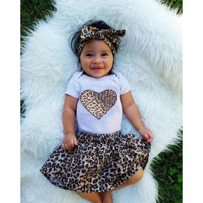 

Cute Toddler Baby Girls Tops Romper Leopard Skirt Dress 3Pcs Outfits Clothes