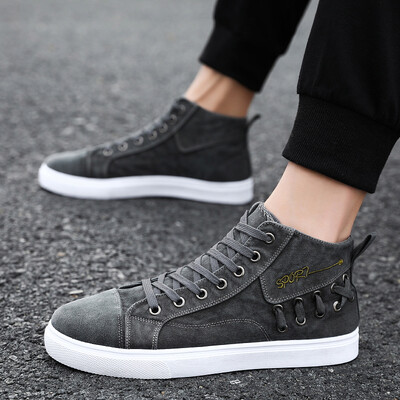 

Mens Shoes Summer Fashion Leisure High-Up Canvas Board Shoes Autumn Baitie Cloth Shoes Korean version of Mid-Up Tide Shoes
