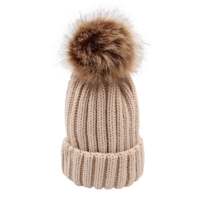 

Kid Girl Thickening Knitted Beanies Hat Dome Autumn Winter Cap Warm Hat Headwear With Ball Of Fluff