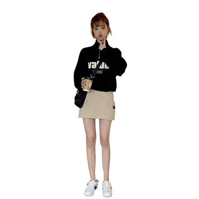 

Women Long Sleeve Letter Print Half High Collar Korean Fashion Sweatshirt