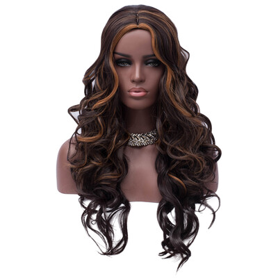 

Hair Long Heat Resistant Synthetic Women Mixed Color Middle Part Curly Wig