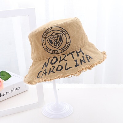 

New Korean version of the fur-side denim letter childrens baby hat cute shade flat top basin hat fisherman hat