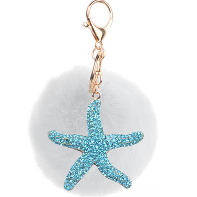

Jewelry fashion keychain diamond cartoon sea star keychain gift rex rabbit fur plush ball