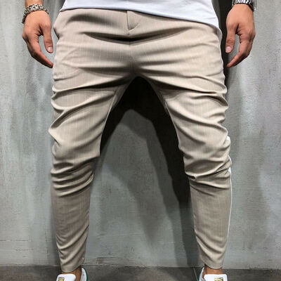 

Mens Slim Fit Striped Sport Trousers Casual Pencil Jogger Cargo Pants New