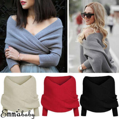 

Womens Off the Shoulder Chunky Knit Jumper Ladies Oversized Baggy Sweater Tops