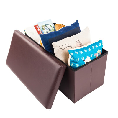 

Faux Leather Storage Ottoman Folding Footstool Home Organizer Rectangle Furniture Brown