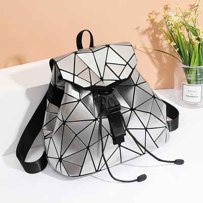 

Lingge backpack geometric drawstring short female backpack casual trend shoulder bag cross-border laser bag