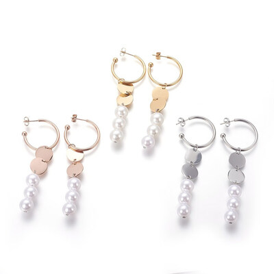 

304 Stainless Steel Dangle Stud Earrings with Acrylic Pearl Mixed Color 83mm Pin 08mm