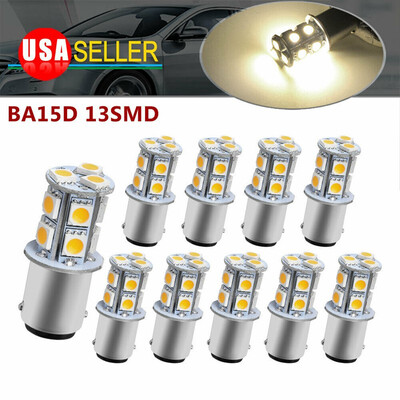 

10x Warm White BA15D 13SMD Non-Polarity LED Tail Brake Parking Light Bulbs 12V