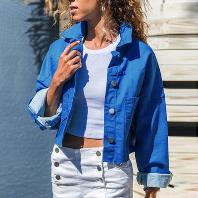 

Womens Long Sleeve Buttons Jacket Casual Loose Denim Jeans Pocket Coat Outwear