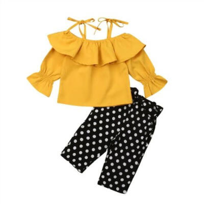 

US Fashion Toddler Baby Girls Solid Tops Polka Dots Pants Kids Clothes Outfits