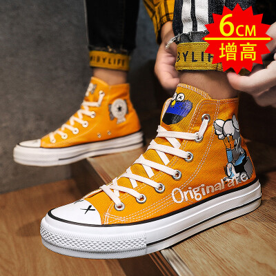 

Mens shoes autumn Joker casual high canvas board shoes Korean fashion hand-painted Gao Bang tide shoes