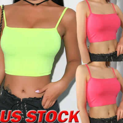 

US Women Sexy Crop Tops Halter Fitness Tight Strappy Cropped Tops Vest Tank Tops