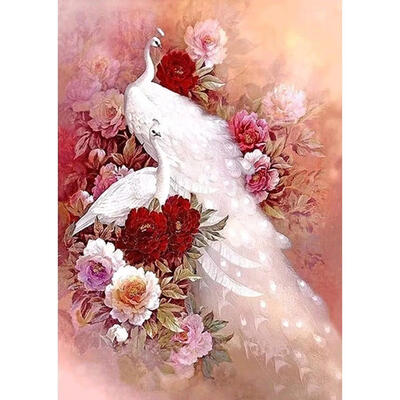 

5D DIY Full Drill Square Diamond Painting White Peacock Cross Stitch Kit