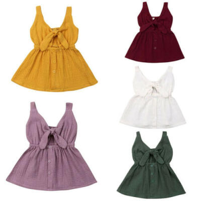 

Toddler Kids Baby Girls Ruffle Solid Linen Elegant Princess Party Dress Clothes