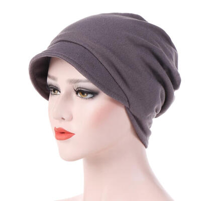 

Fashion Cotton Women Solid Color Warm Autumn Beanie Cap with Brim Turban Hat