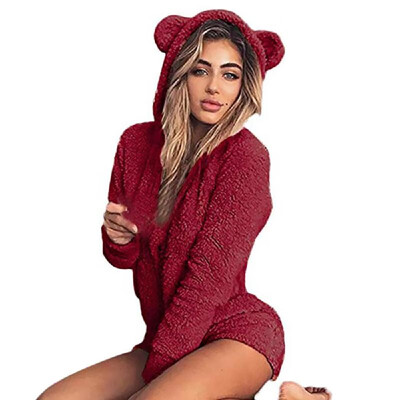 

Women Winter Fall Velutum Nighty Soft Cute Long-Sleeved Plush Jumpsuit Sweety Lovely Pajamas Comfortable Home Clothes