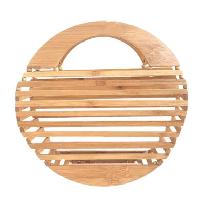 

Bamboo Handbag Wooden Women Round Hollow Summer Beach Bags Casual Purses