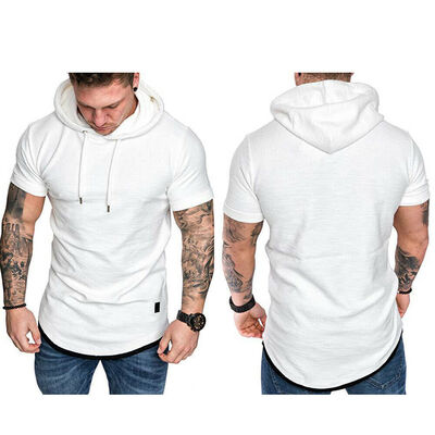 

Fashion Mens Slim Fit Solid hooded Hoodie Short Sleeve Casual T-Shirt Tops
