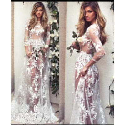 

Women Sexy Sundress Evening Party Beach Dress Summer Boho Lace Long Dress