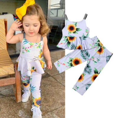 

CA Kids Baby Girl Floral 2Pcs Shirt Top Pants Leggings Sunflower Outfit Clothes