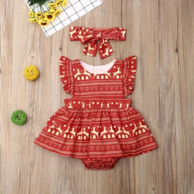 

US Newborn Baby Girls Xmas Romper Bodysuit Jumpsuit Headband Outfits Clothes Set