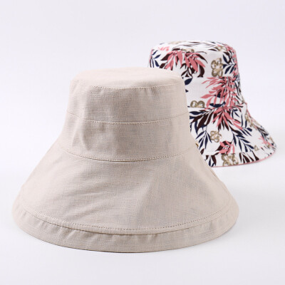 

New Korean version of large brim basin cap anti-ultraviolet shading female cap printed flanged cloth cap double foldable sun cap