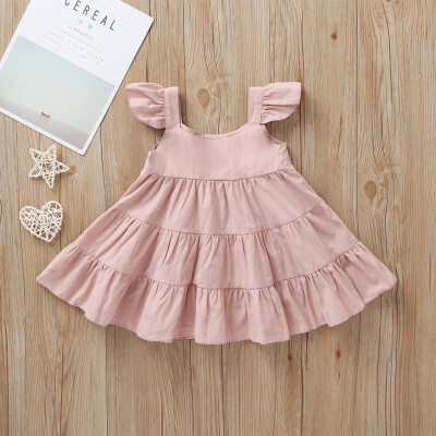 

Toddler Kids Baby Girls Ruffle Solid Linen Elegant Princess Party Dress Clothes