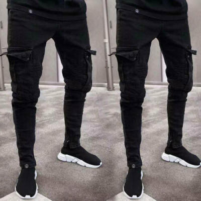 

Mens Slim Fit Urban Straight Leg Trousers Casual Pencil Jogger Cargo Pants Jeans