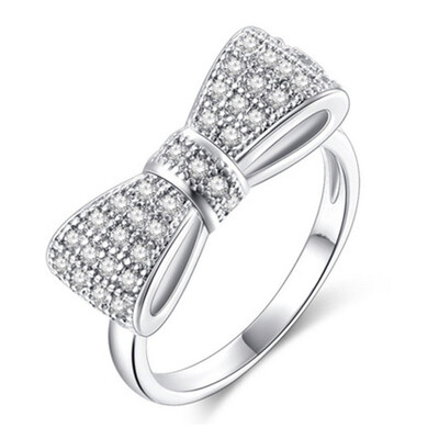 

Women Fashion Sterling Silver Bowknot Natural Gemstone White Sapphire Wedding Engagement Ring Practical