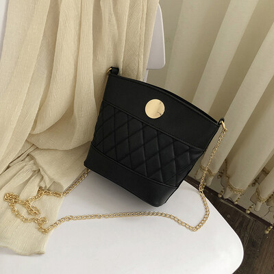 

Advanced temperament shoulder bag 2019 summer new rhombic embroidery line bucket handbag chic chain messenger bag
