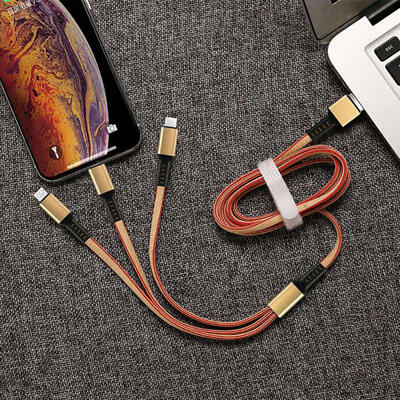 

3 In 1 Multi Charging Cable Nylon Braided USB To Type-C Micro USB Lightning Fast Charging Cord-12m