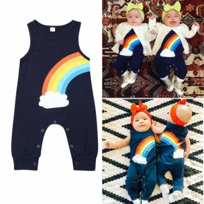 

US Infant Baby Girl Kid Rainbow Cotton Romper Playsuit Sunsuit Clothes 0-2Y Tops