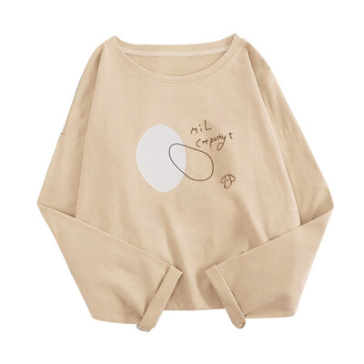 

Harajuku T-Shirt Women Pullovers Casual Long Sleeve Tops O-Neck Loose Cute Print Female T-shirts