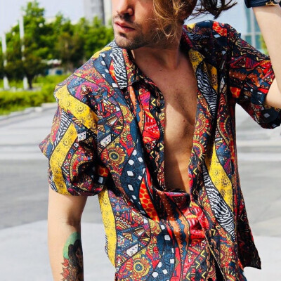 

Tailored Mens Summer Fashion Casual Lapel Print Short Sleeve Shirt Top Blouse