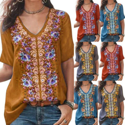 

Womens Summer Tunic Tops Plus Size Casual Loose Tops Blouse Boho Shirt T-Shirt