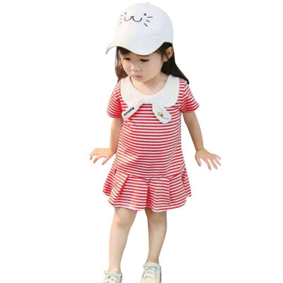 

Summer Casual Baby Girls Stripe Print Short Sleeve Dress Kids Toddler Pageant Dresses Clothes