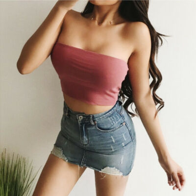 

Women Off Shoulder Elastic Tube Tops Bra Blouse Vest Strapless Bandeau Crop Top Shirt Tank Tops