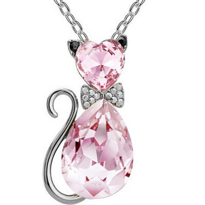 

Luxury Wedding Bridal Women Cat Rhinestone Charm Pendant Necklace Party