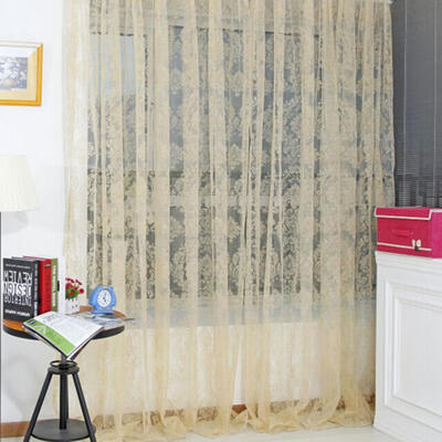 

Vintage Voile Floral Embroidery Sheer Window Drape Flocking Curtains
