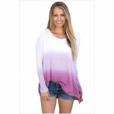 

Round neck long sleeve gradient hem top casual top