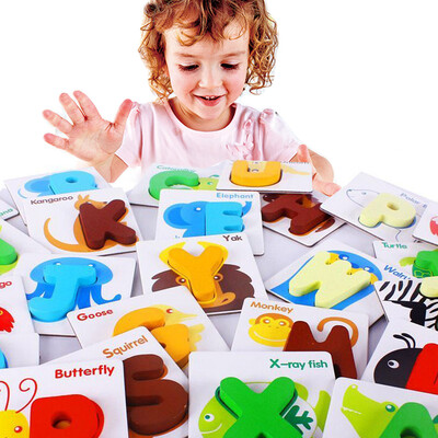 

Gotoamei Wooden Puzzle English Alphabet Number Cards Baby Learning Animal Kids Toys Gifts